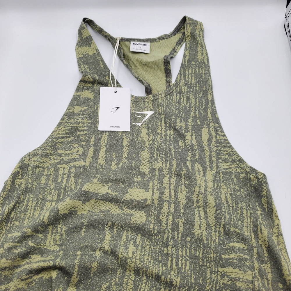Gymshark React Stringer Tank Top Mens Large Dusk Green Graphic Racerback A2A9B